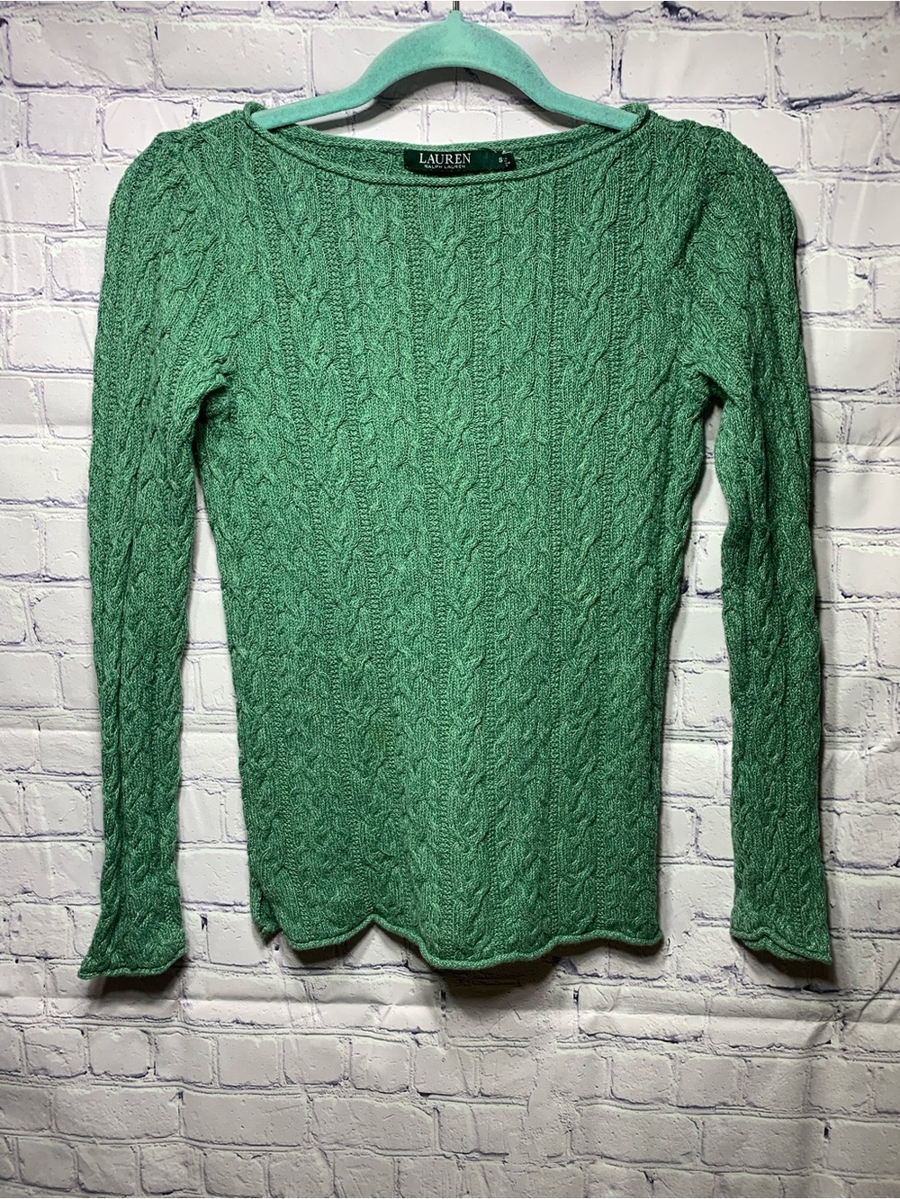 Lauren Ralph Lauren Womens Lightweight Cable Knit Sweater Green Sz S Preppy